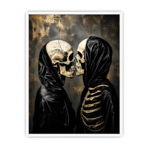 skull lovers gothic wall art canvas black aesthetic skeleton couple dark romance modern edgy home decor