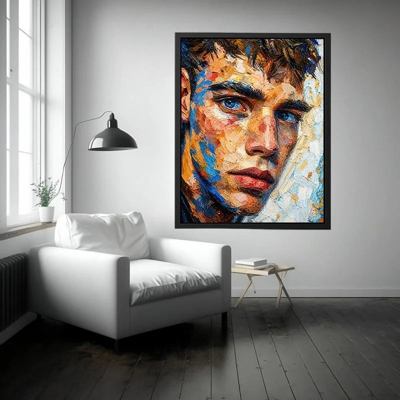 textured abstract portrait wall art modern face painting expressive canvas contemporary decor USA global