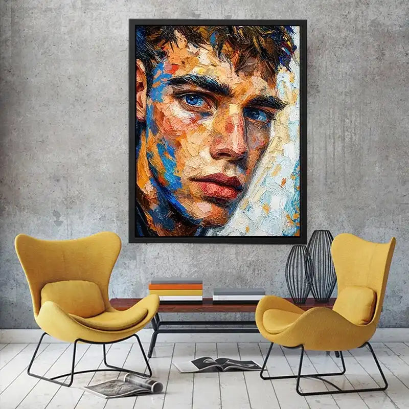 textured abstract portrait wall art modern face painting expressive canvas contemporary decor USA global