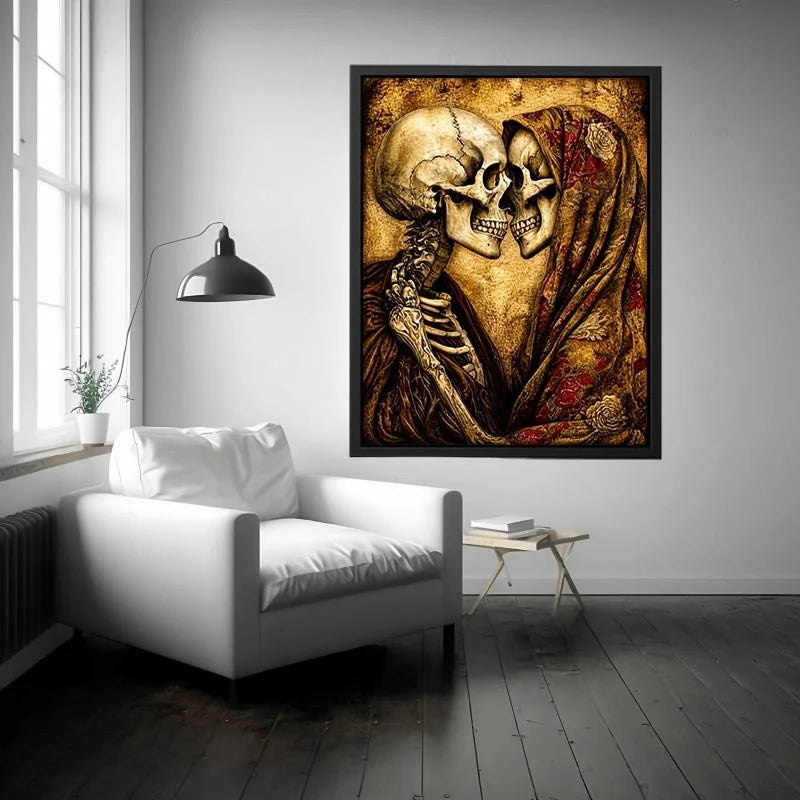 gothic skull lovers vintage wall art skeleton couple romantic dark canvas antique aesthetic decor USA global