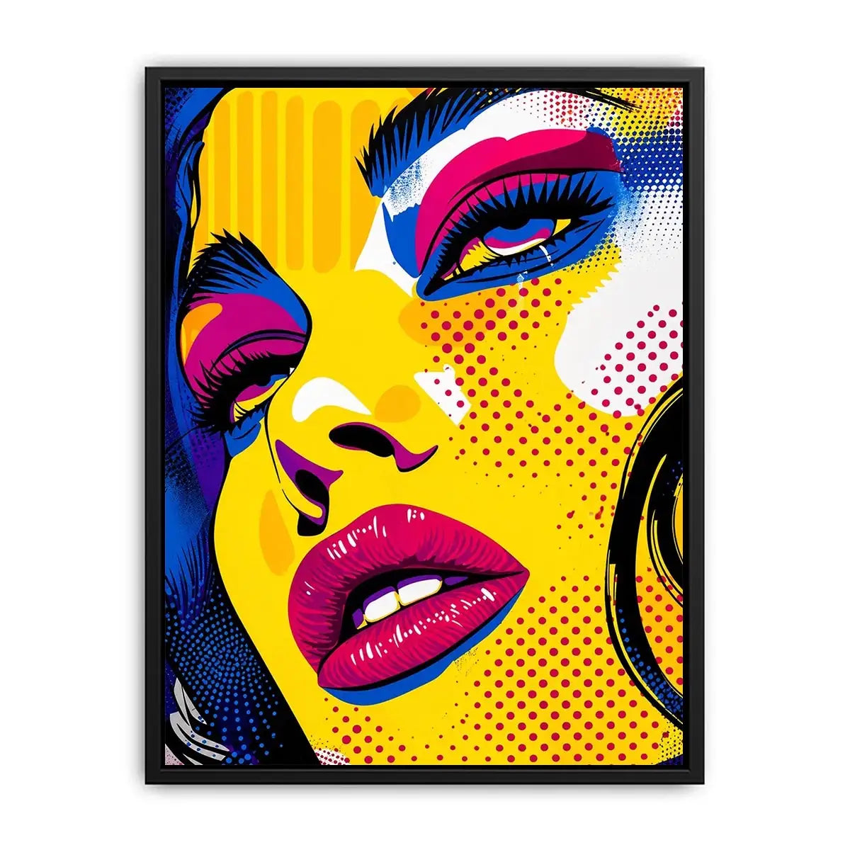 Bold pop art woman face colorful modern portrait wall art canvas design