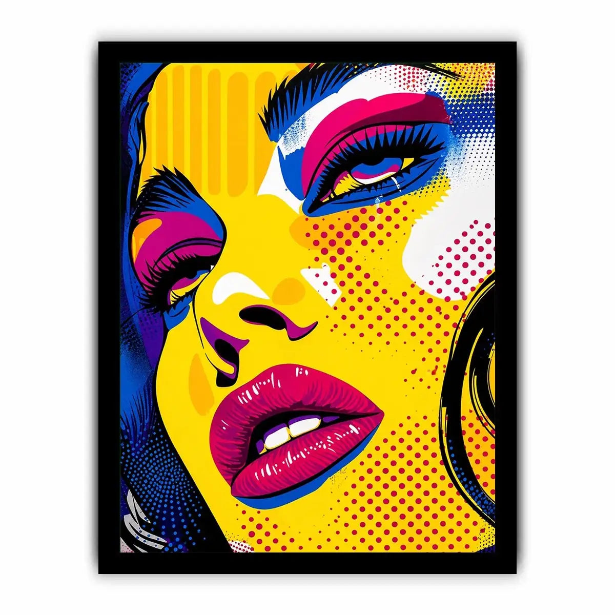 Bold pop art woman face colorful modern portrait wall art canvas design