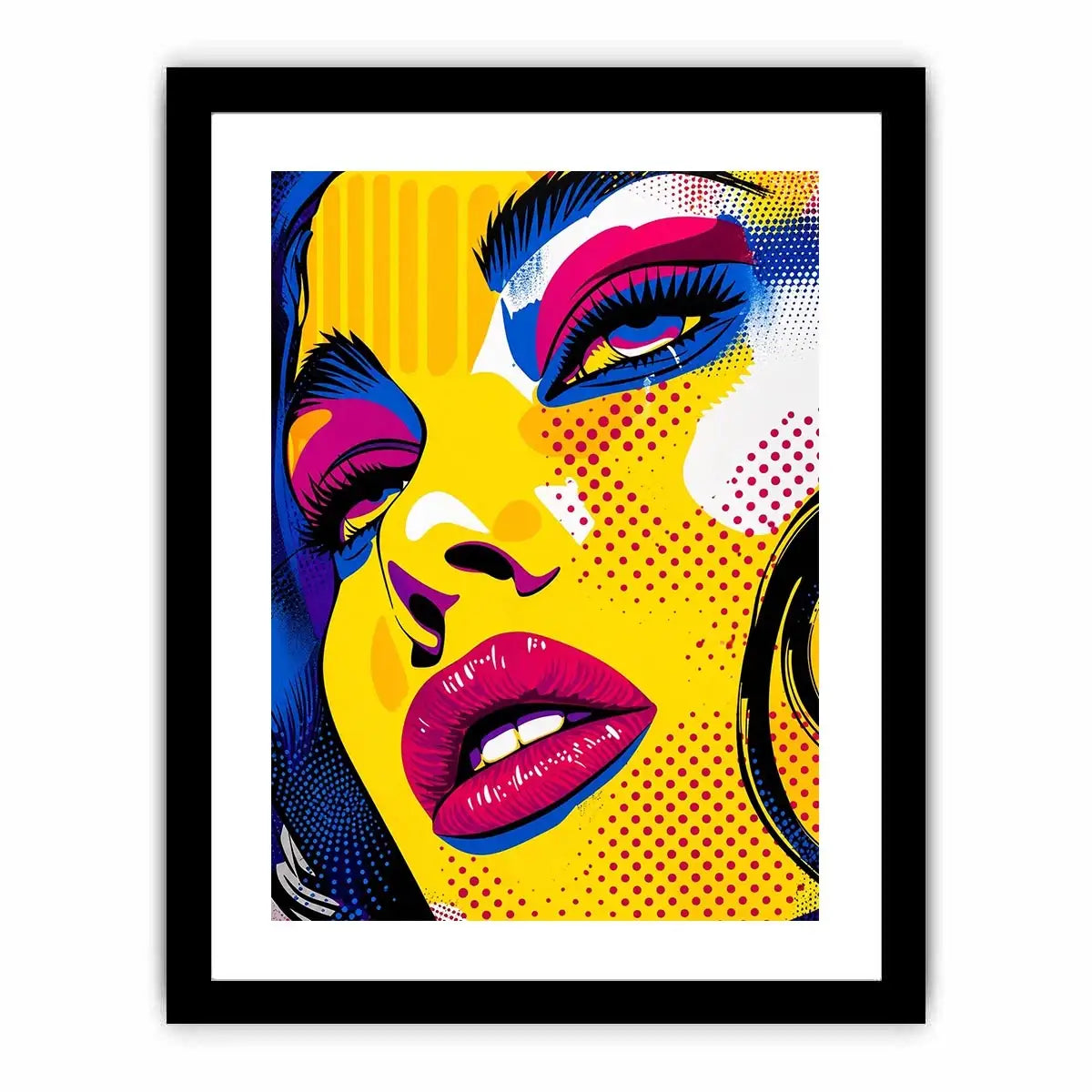 Bold pop art woman face colorful modern portrait wall art canvas design