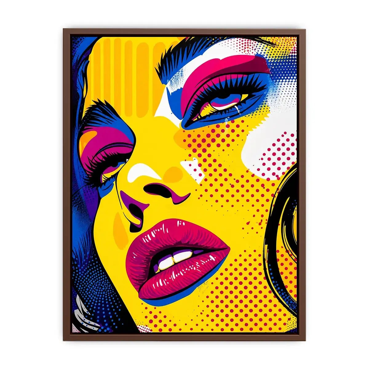 Bold pop art woman face colorful modern portrait wall art canvas design