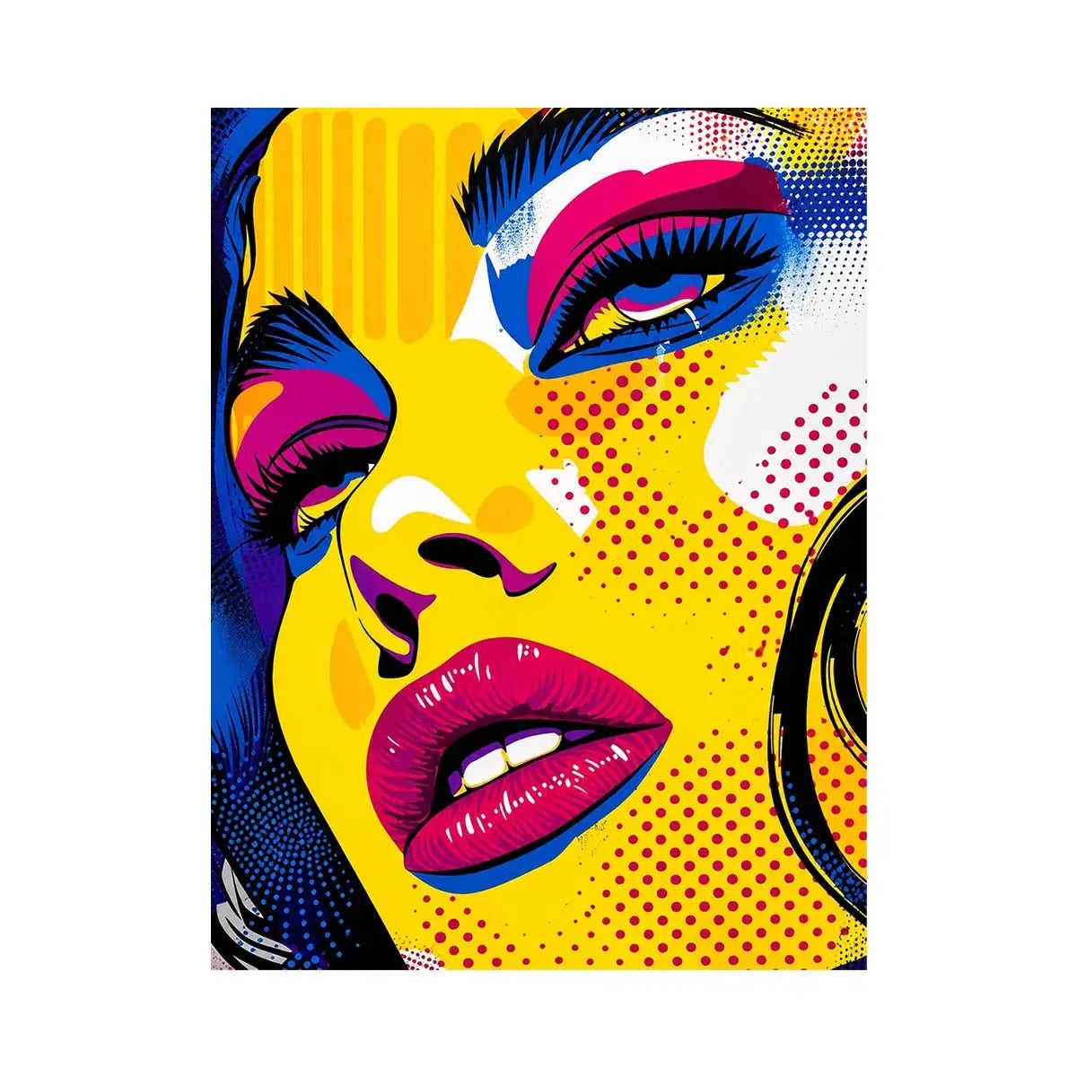 Bold pop art woman face colorful modern portrait wall art canvas design