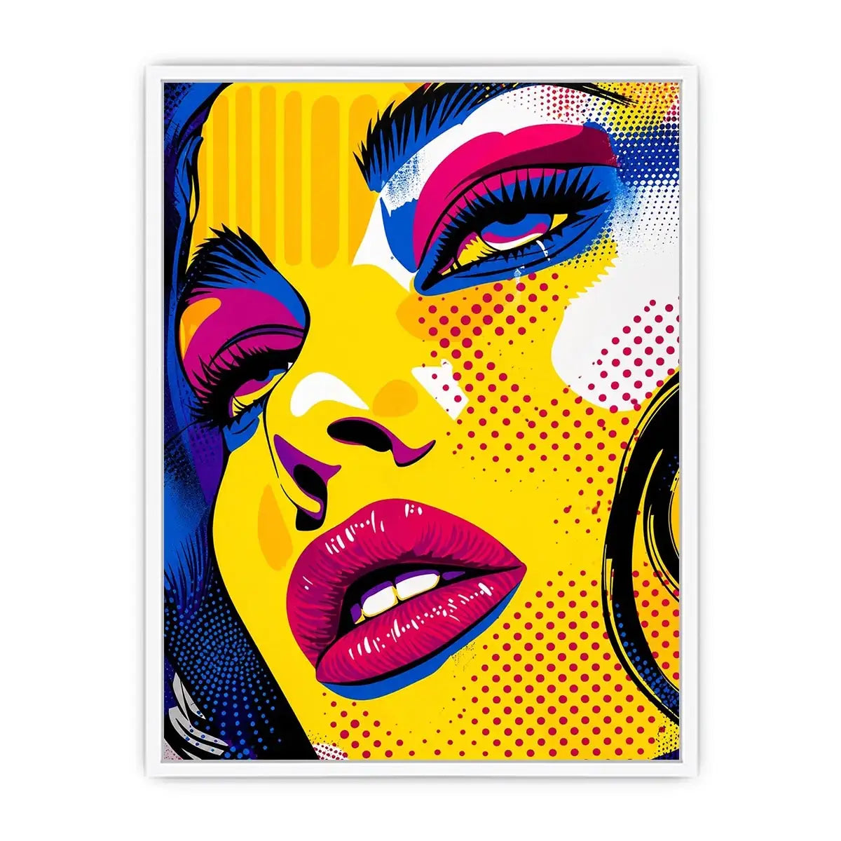 Bold pop art woman face colorful modern portrait wall art canvas design