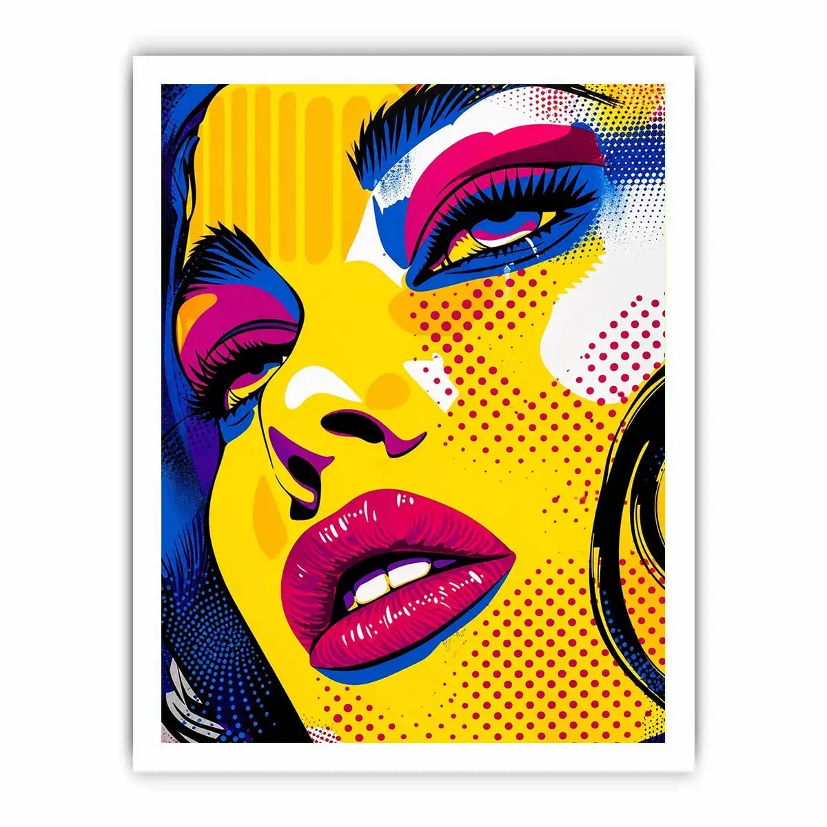 Bold pop art woman face colorful modern portrait wall art canvas design
