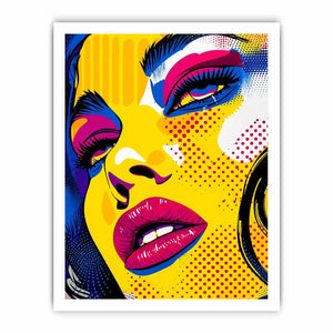 Bold pop art woman face colorful modern portrait wall art canvas design