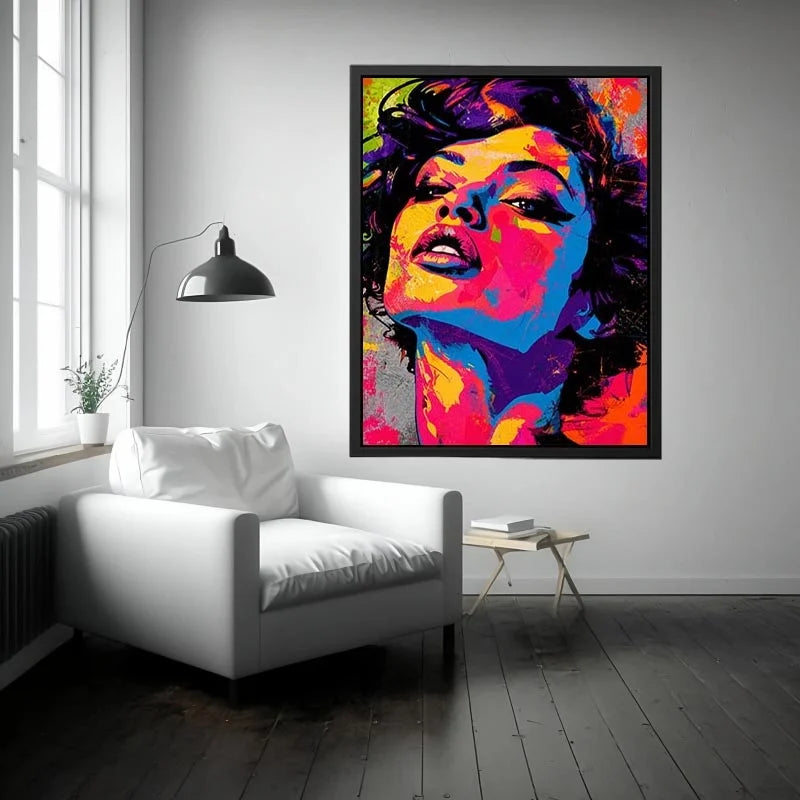 Abstract colorful pop art woman portrait bold modern canvas wall art design