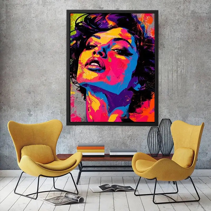 Abstract colorful pop art woman portrait bold modern canvas wall art design