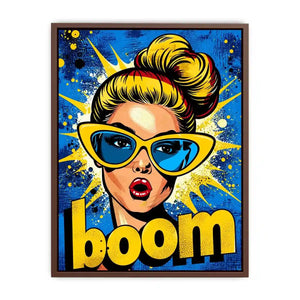 Retro pop art woman with sunglasses boom comic style colorful wall art