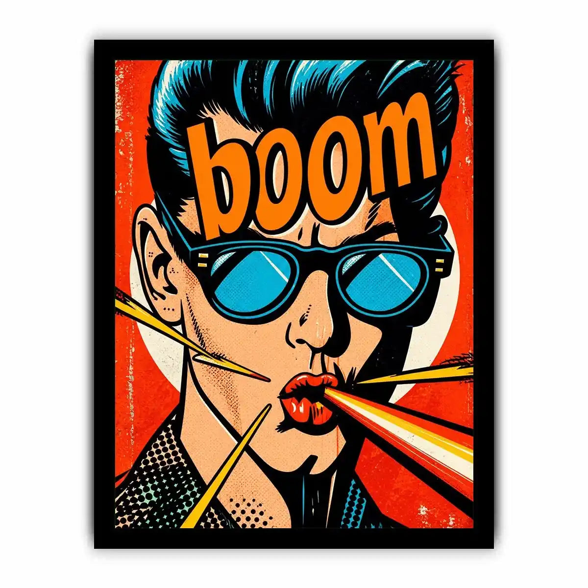 Retro pop art man with sunglasses boom comic style bold wall art canvas