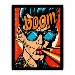 Retro pop art man with sunglasses boom comic style bold wall art canvas