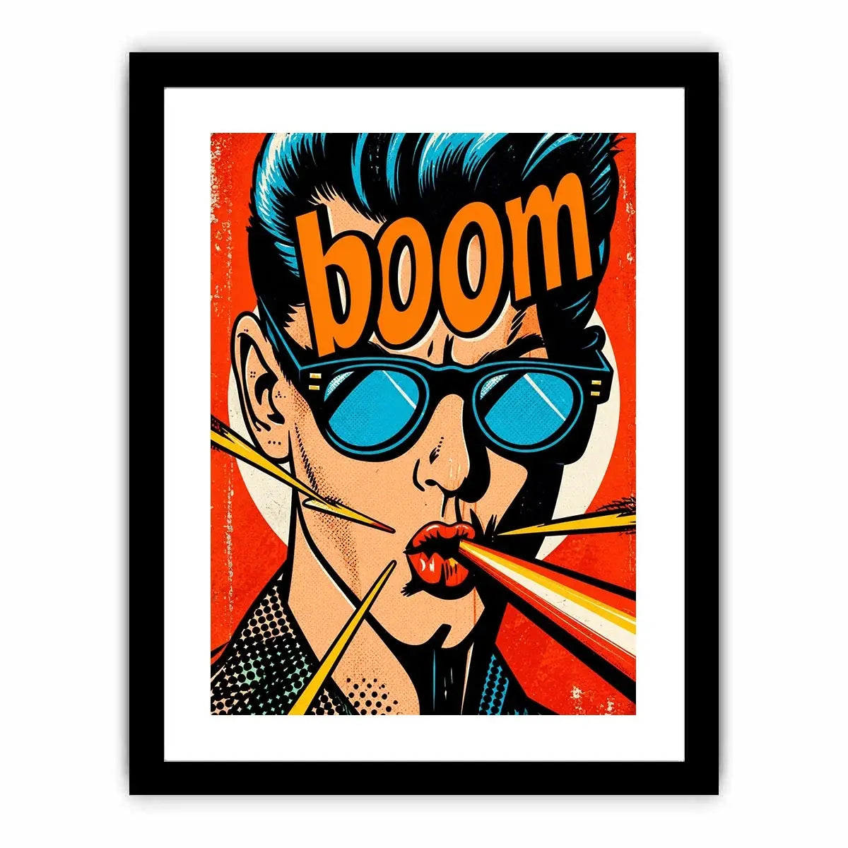 Retro pop art man with sunglasses boom comic style bold wall art canvas