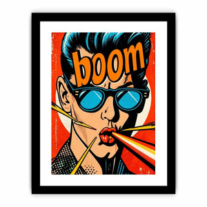 Retro pop art man with sunglasses boom comic style bold wall art canvas