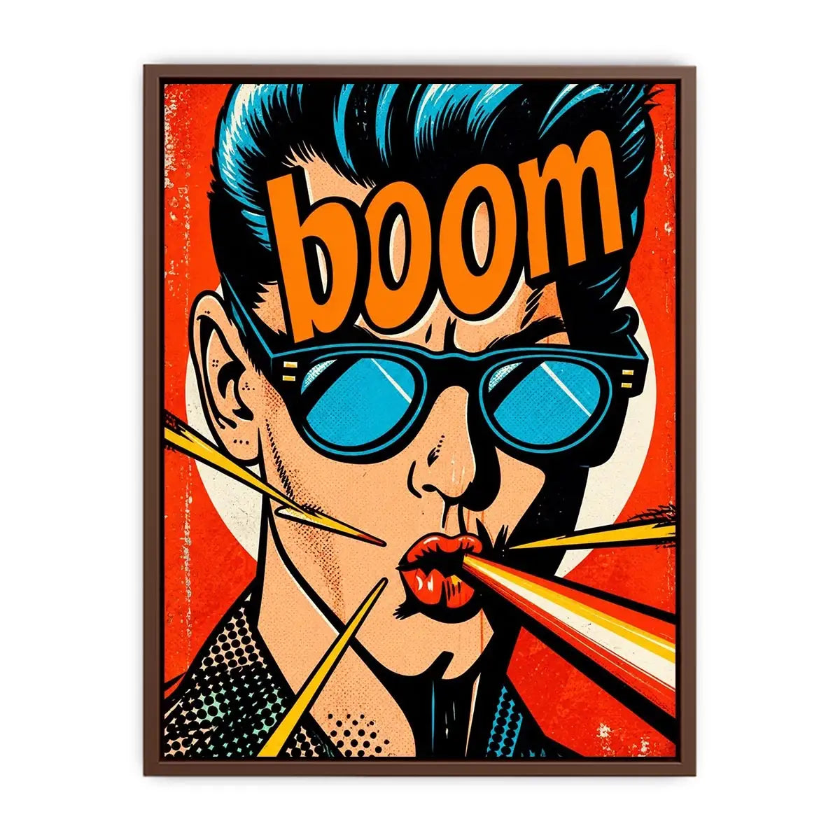 Retro pop art man with sunglasses boom comic style bold wall art canvas