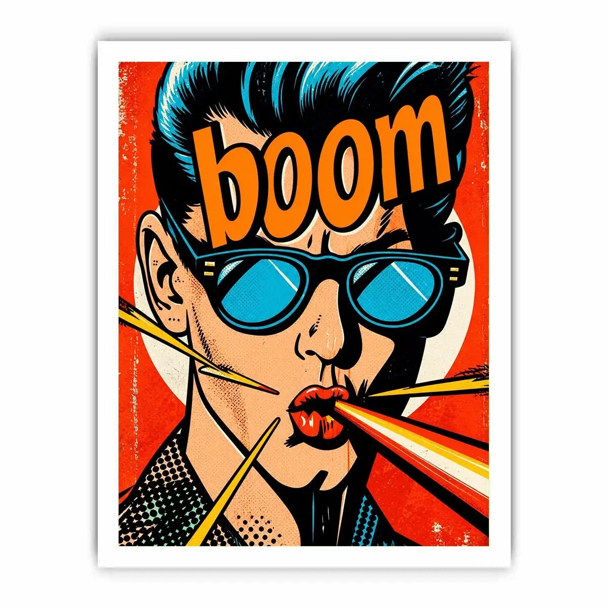 Retro pop art man with sunglasses boom comic style bold wall art canvas