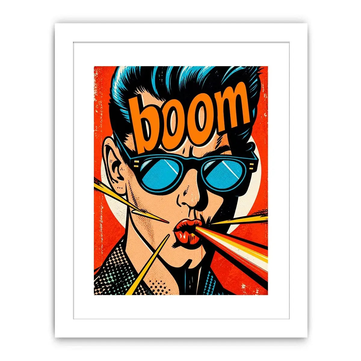 Retro pop art man with sunglasses boom comic style bold wall art canvas