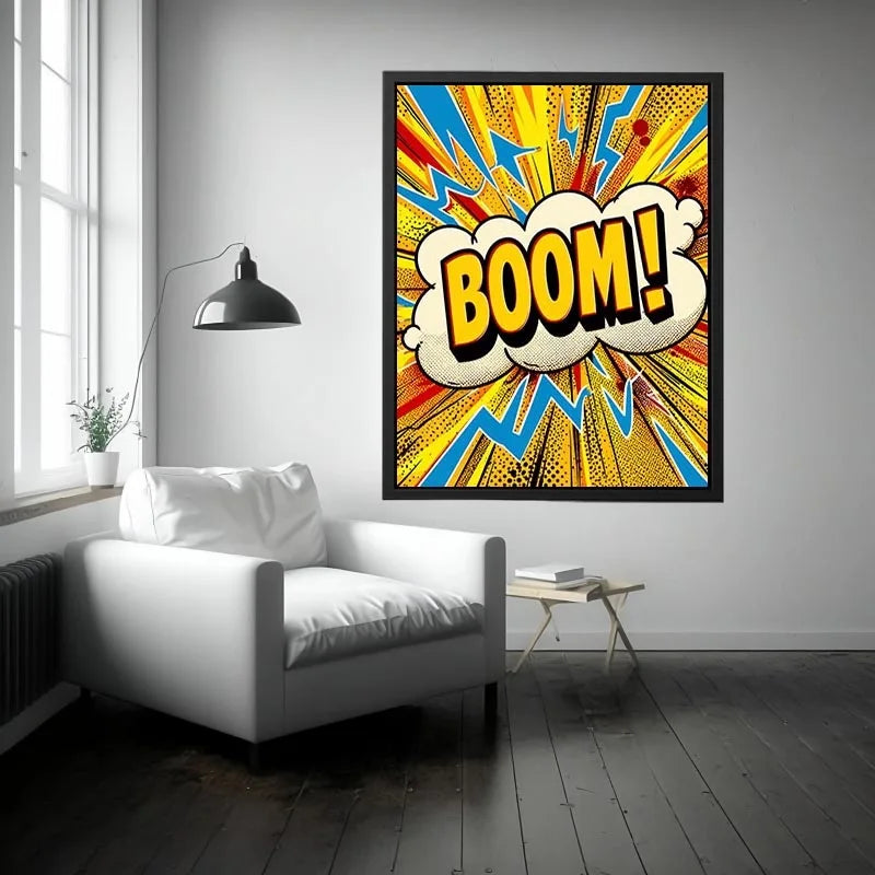 Comic style boom explosion pop art colorful modern wall art canvas print