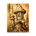 Vintage mushroom gnome illustration wall art in sepia tones with whimsical forest character and rustic cozy aesthetic