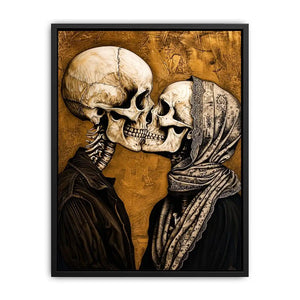 Gothic skeleton couple kissing romantic skull wall art vintage style canvas