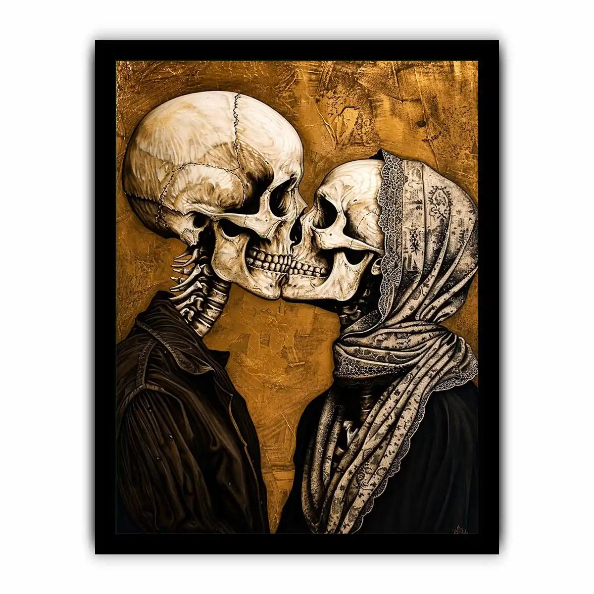 Gothic skeleton couple kissing romantic skull wall art vintage style canvas