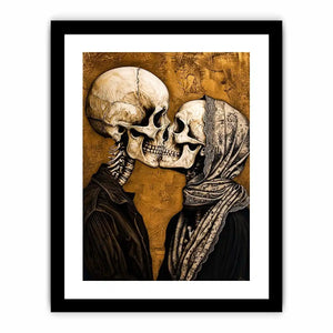 Gothic skeleton couple kissing romantic skull wall art vintage style canvas