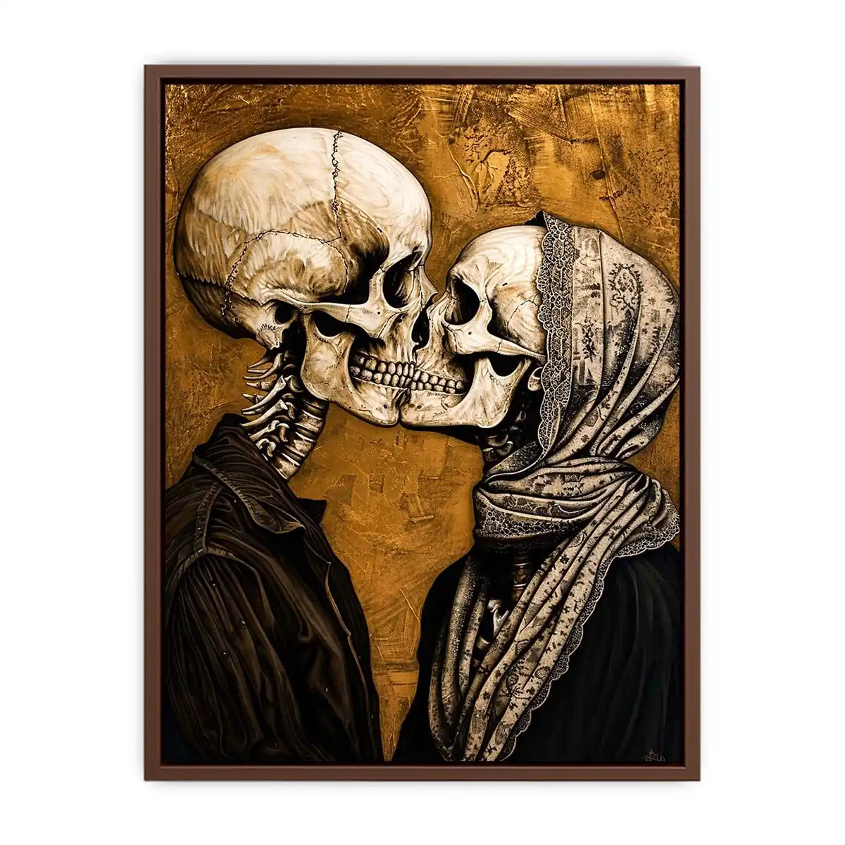 Gothic skeleton couple kissing romantic skull wall art vintage style canvas