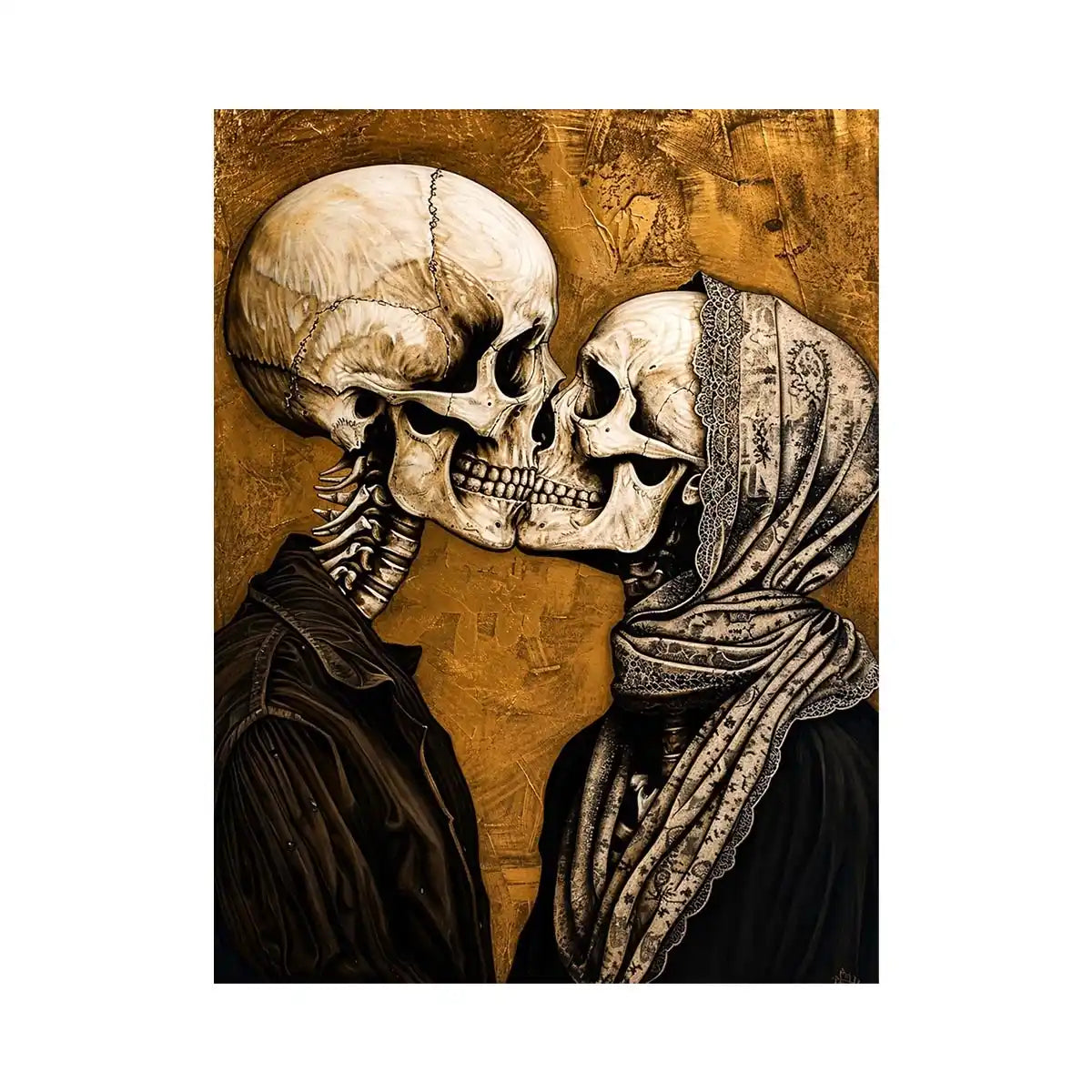 Gothic skeleton couple kissing romantic skull wall art vintage style canvas