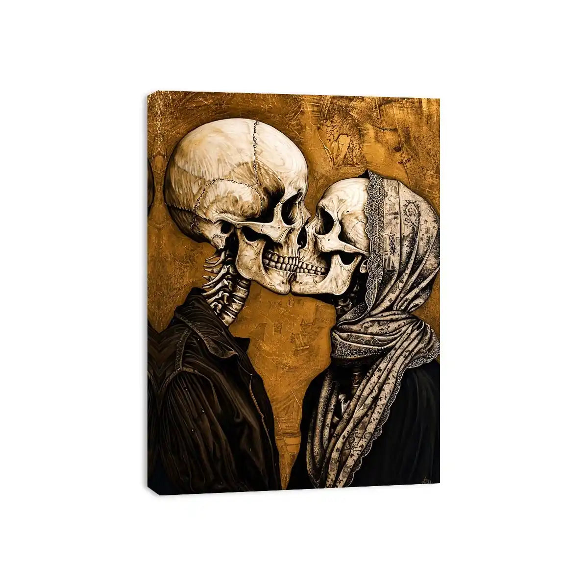 Gothic skeleton couple kissing romantic skull wall art vintage style canvas