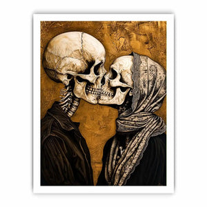 Gothic skeleton couple kissing romantic skull wall art vintage style canvas