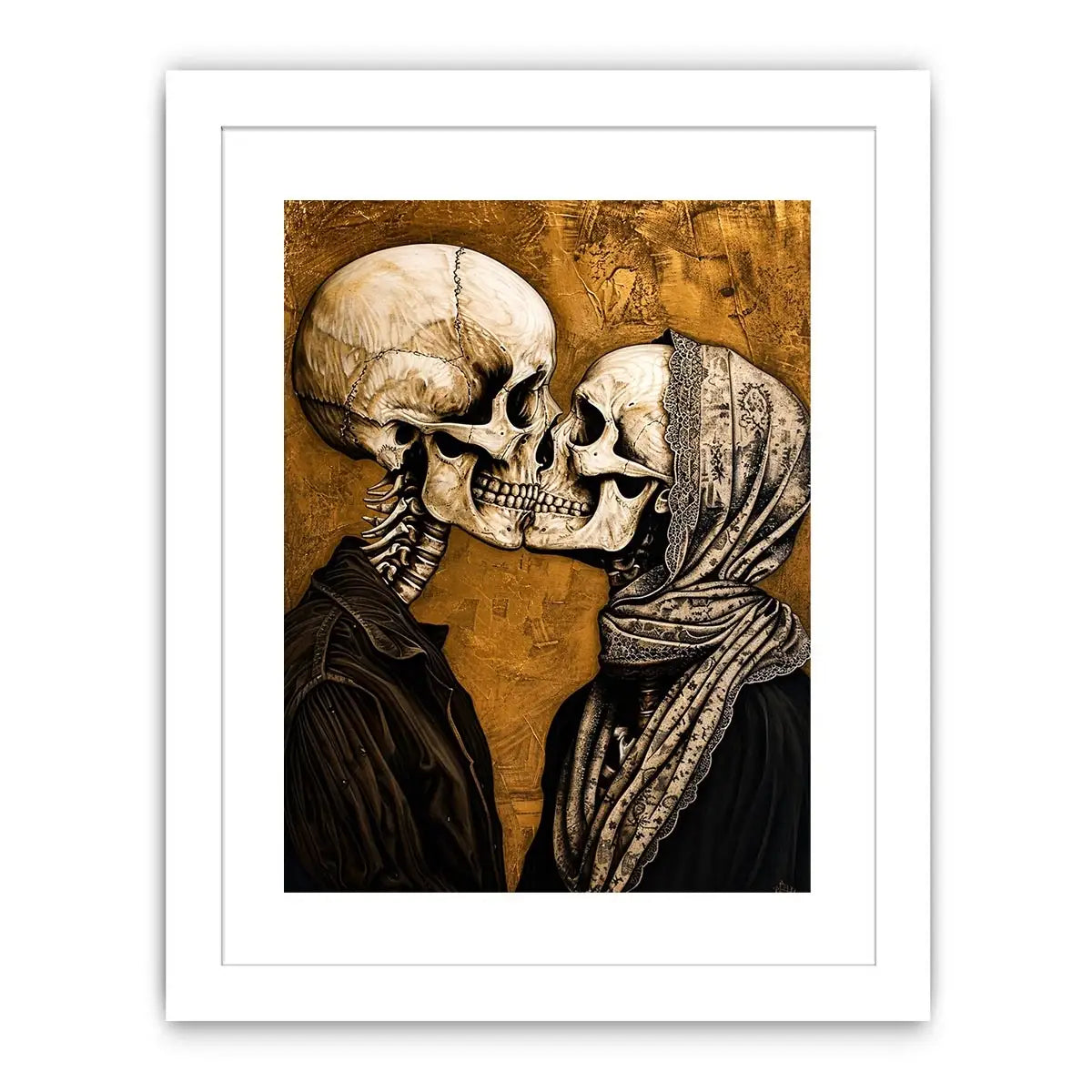 Gothic skeleton couple kissing romantic skull wall art vintage style canvas