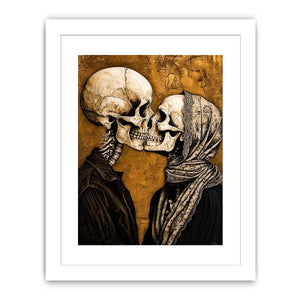 Gothic skeleton couple kissing romantic skull wall art vintage style canvas