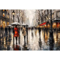 Abstract rainy city street painting with umbrellas modern wall art canvas