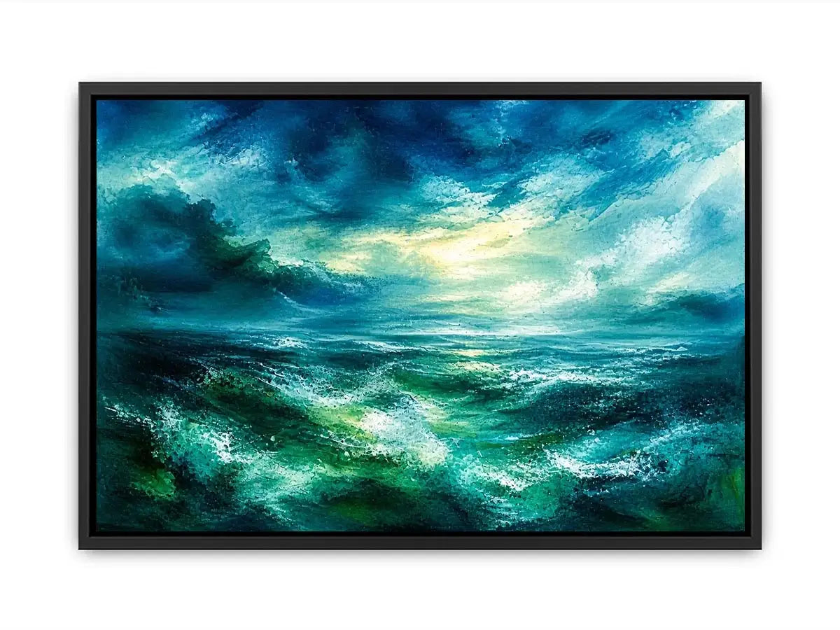 Abstract teal ocean painting calming modern seascape wall art canvas