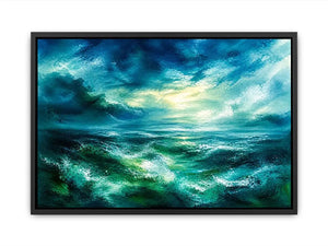 Abstract teal ocean painting calming modern seascape wall art canvas