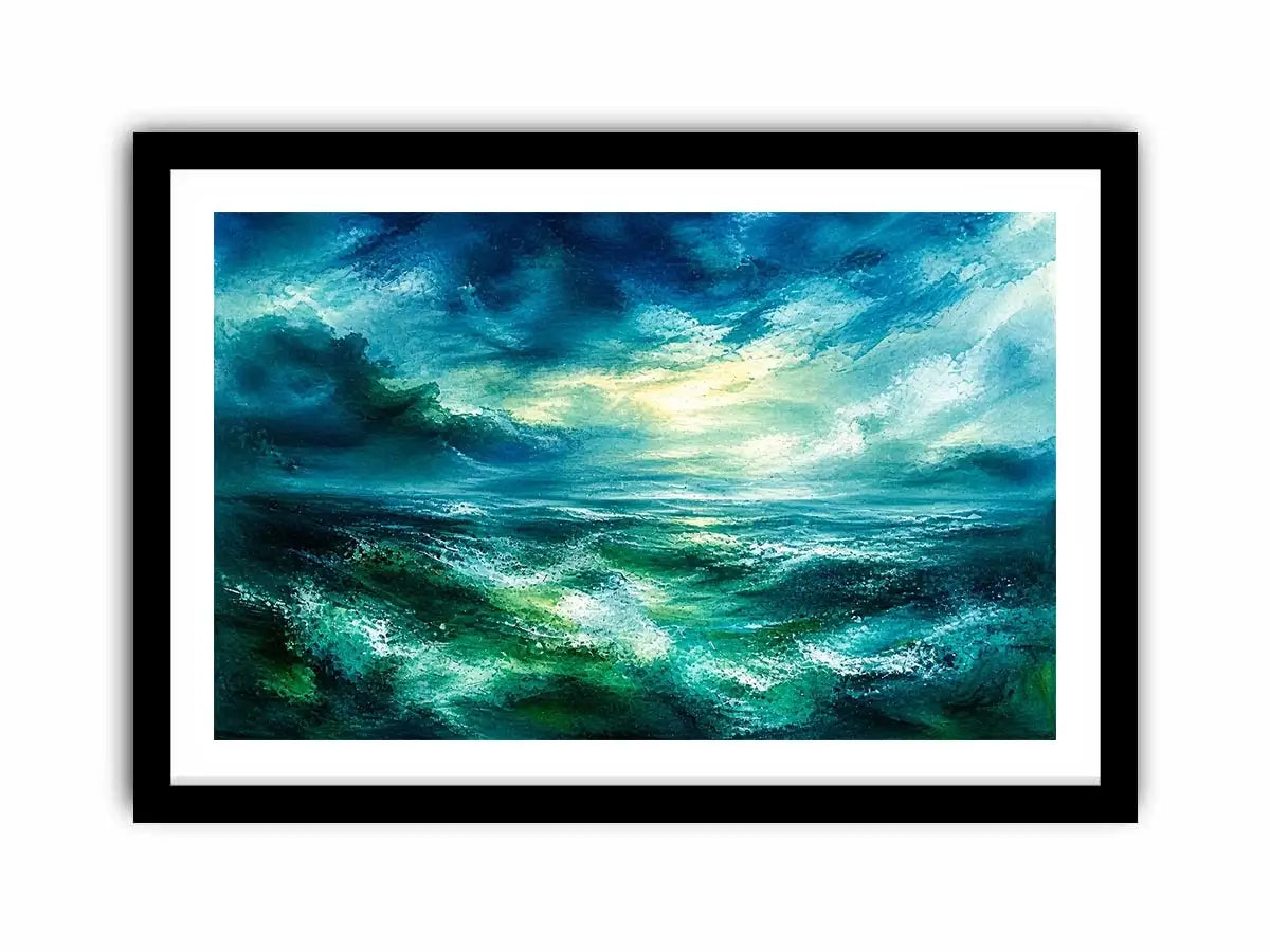 Abstract teal ocean painting calming modern seascape wall art canvas