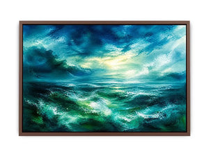 Abstract teal ocean painting calming modern seascape wall art canvas
