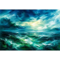 Abstract teal ocean painting calming modern seascape wall art canvas