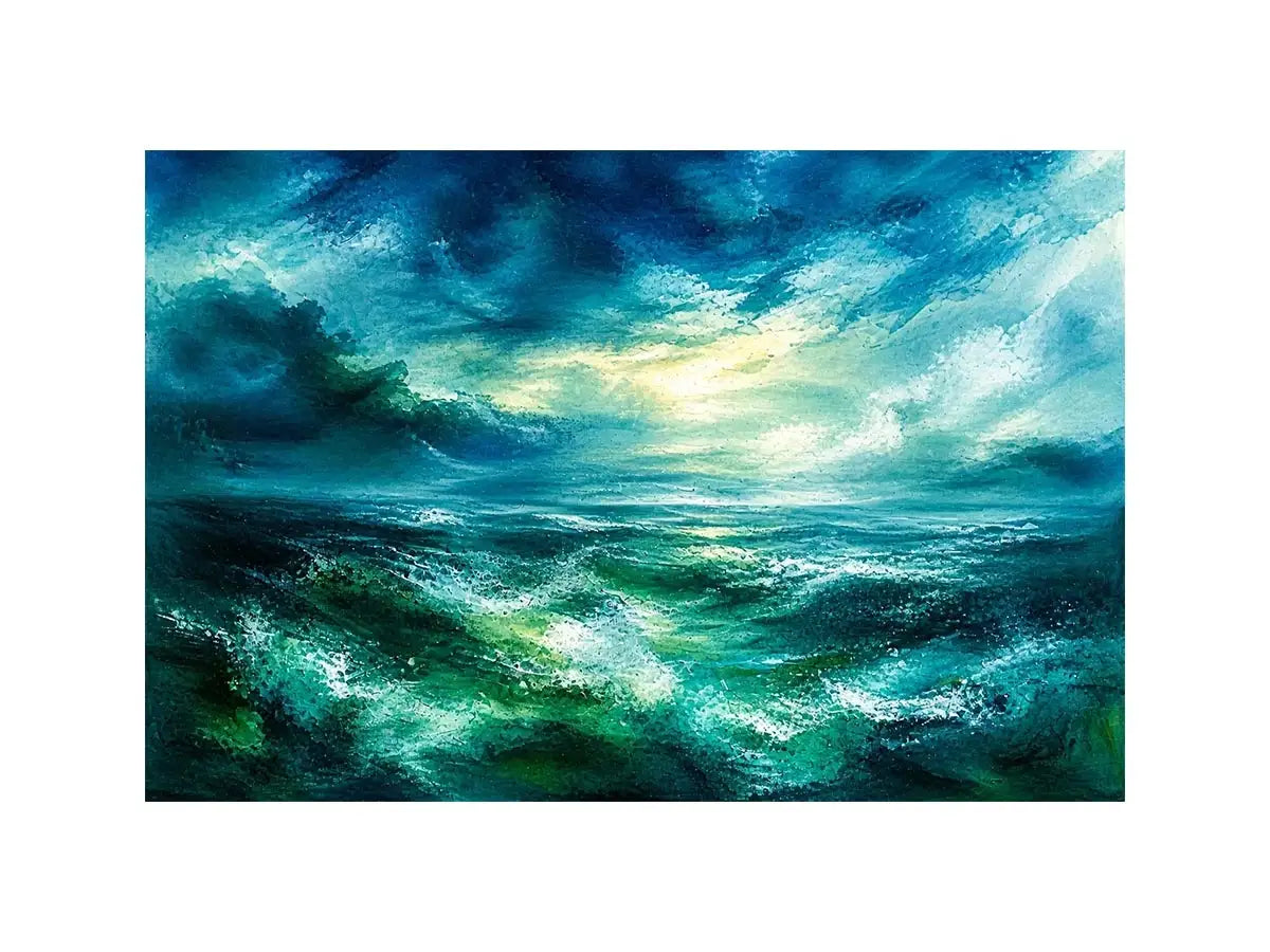 Abstract teal ocean painting calming modern seascape wall art canvas