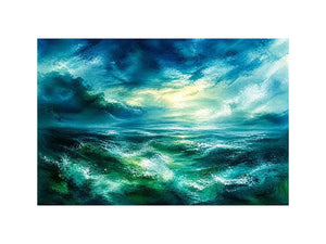 Abstract teal ocean painting calming modern seascape wall art canvas