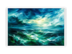 Abstract teal ocean painting calming modern seascape wall art canvas