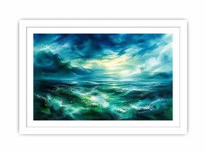 Abstract teal ocean painting calming modern seascape wall art canvas
