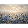 Abstract blue floral field painting soft neutral modern botanical wall art