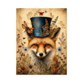 Vintage fox with top hat botanical illustration whimsical animal wall art