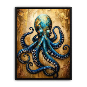 Luxury blue octopus with gold texture modern ocean wall art canvas