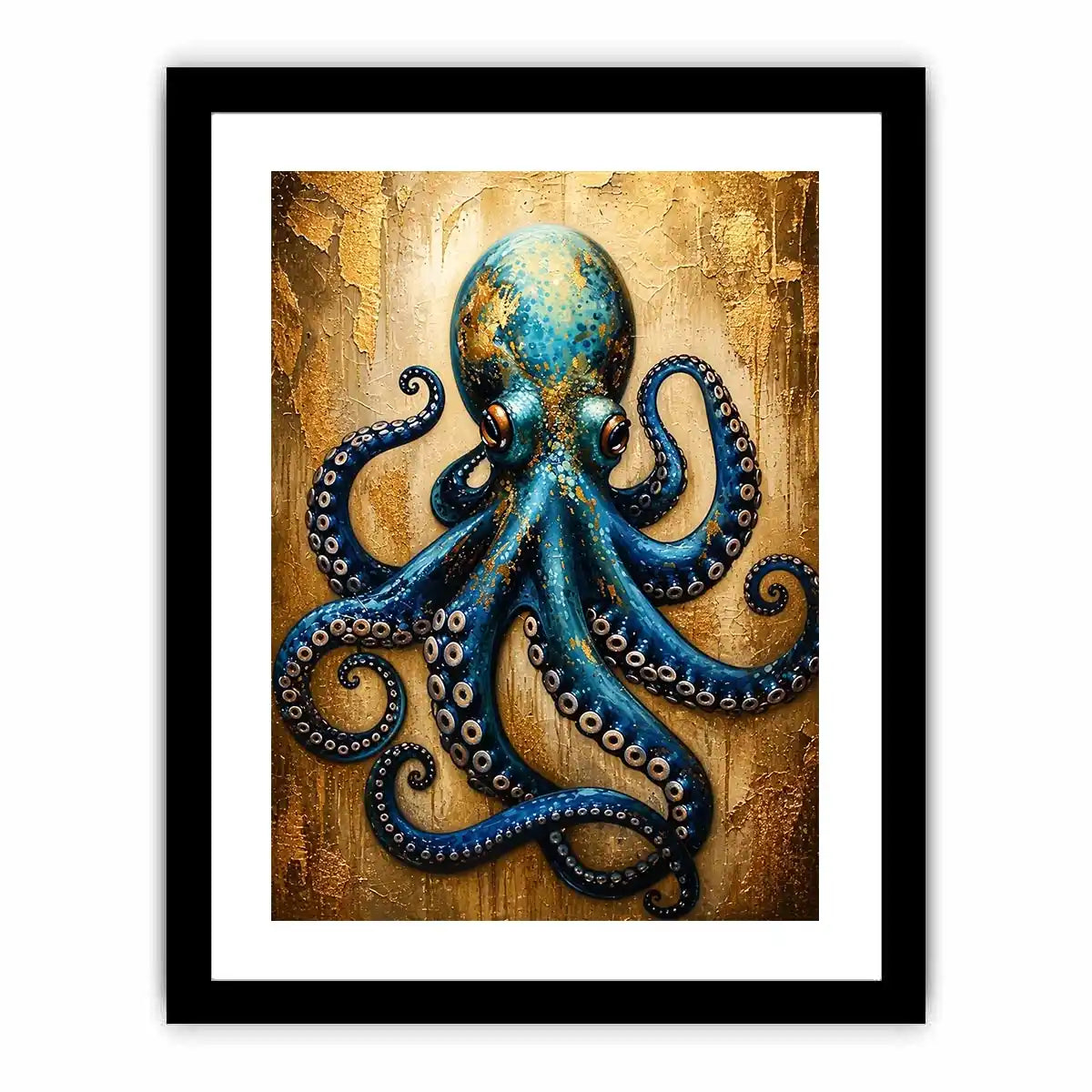 Luxury blue octopus with gold texture modern ocean wall art canvas