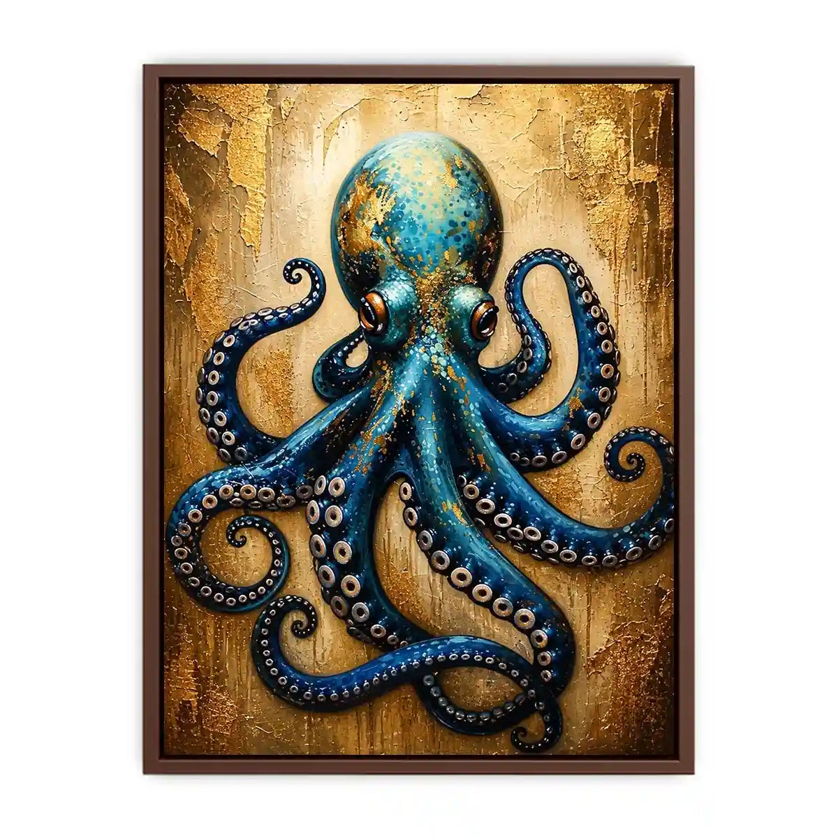 Luxury blue octopus with gold texture modern ocean wall art canvas