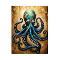 Luxury blue octopus with gold texture modern ocean wall art canvas