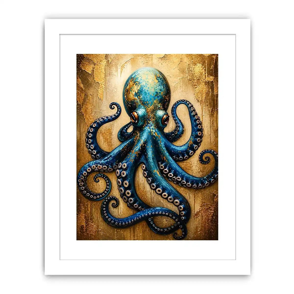 Luxury blue octopus with gold texture modern ocean wall art canvas
